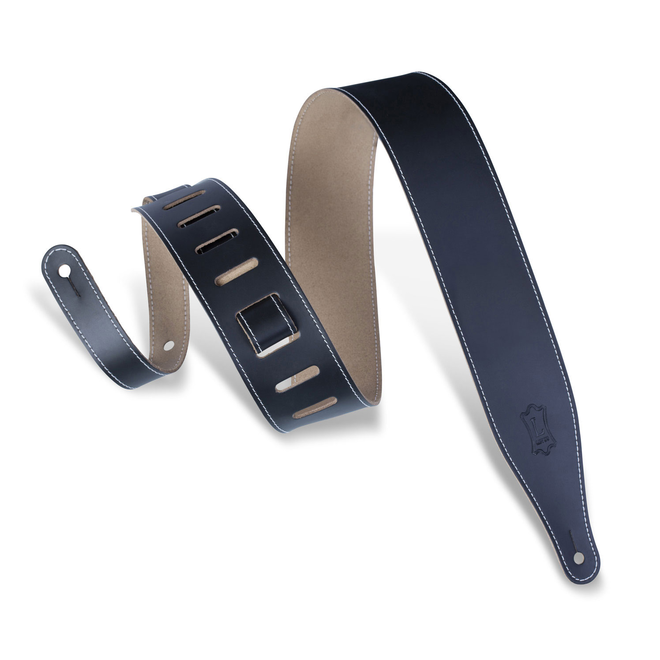 Levy's Top Grain Series 2.5” Leather Guitar Strap w/Decorative Stitching, Extra Long, Black
