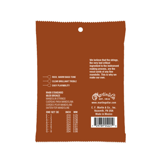Martin M400 80/20 Bronze Mandolin Strings, 10-34 Light