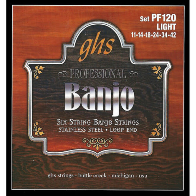 GHS PF120 Stainless Steel Banjo Strings, 6-String w/Loop End, 11-42 Light