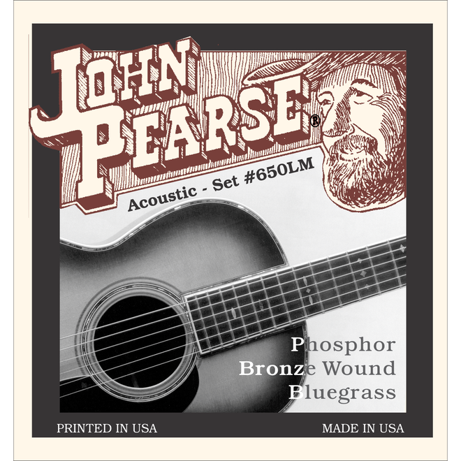 John Pearse 650LM Phosphor Bronze Bluegrass Acoustic Guitar Strings, 12-56 Light/Medium