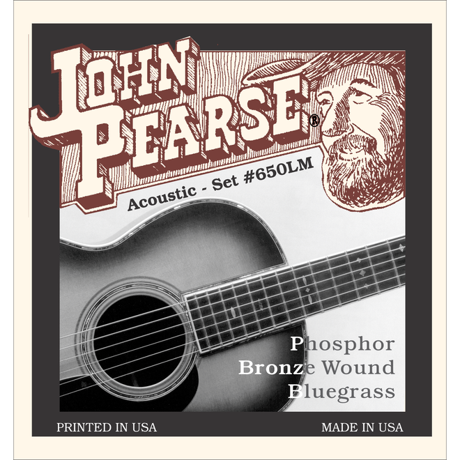 John Pearse 650LM Phosphor Bronze Acoustic Guitar Strings, 12-56 Bluegrass