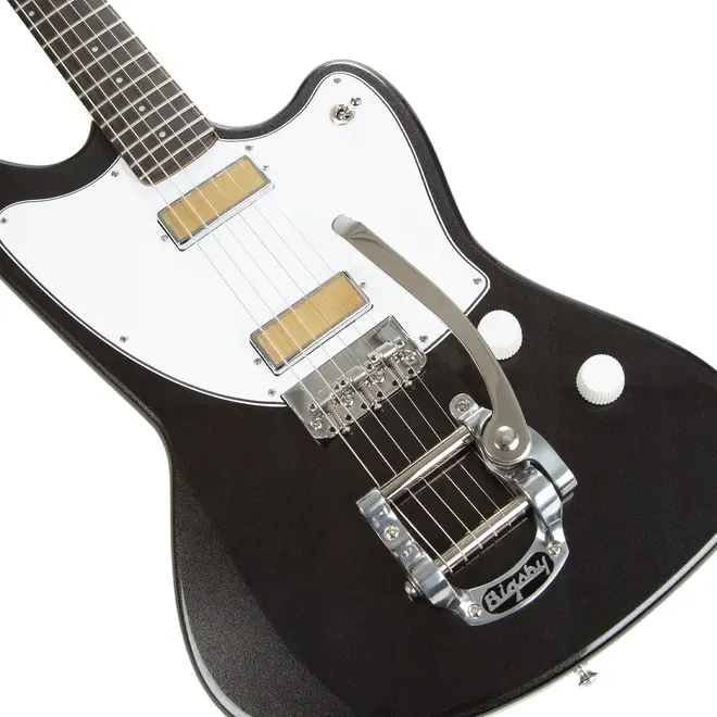Harmony Silhouette Electric Guitar, Space Black w/Bigsby & Deluxe Mono Case