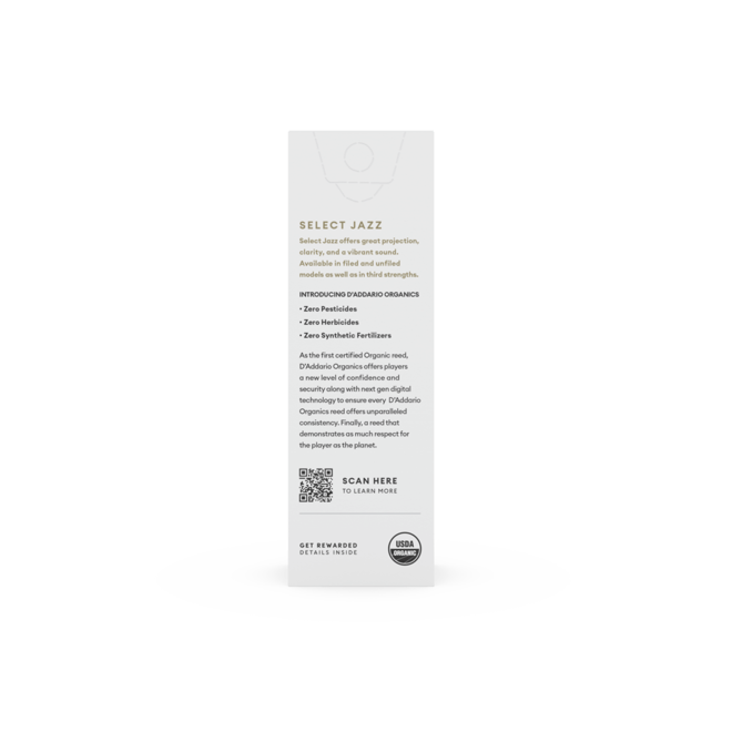 D'Addario Organic Select Jazz Filed Tenor Saxophone Reeds, 3 Medium (5 Pack)