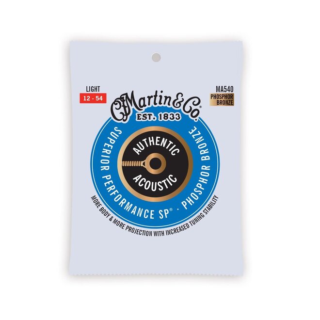 Martin MA540 Authentic Acoustic Superior Performance 92/8 Phospher Bronze Guitar Strings, 12-54 Light
