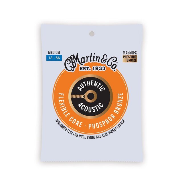 Martin MA550FX Authentic Acoustic Flexible Core 92/8 Phosphor Bronze Guitar Strings, 13-56 Medium