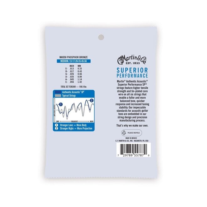 Martin MA550 Authentic Phospher Bronze Acoustic Strings, 13-56 Mediumntic Phosphor Bronze, 13-56, Medium