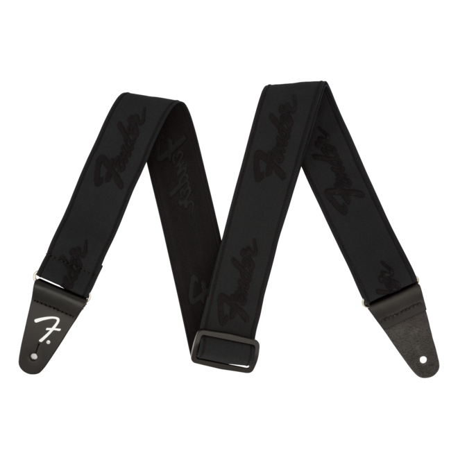 Fender 2" WeighLess Running Logo Guitar Strap, Black/Black