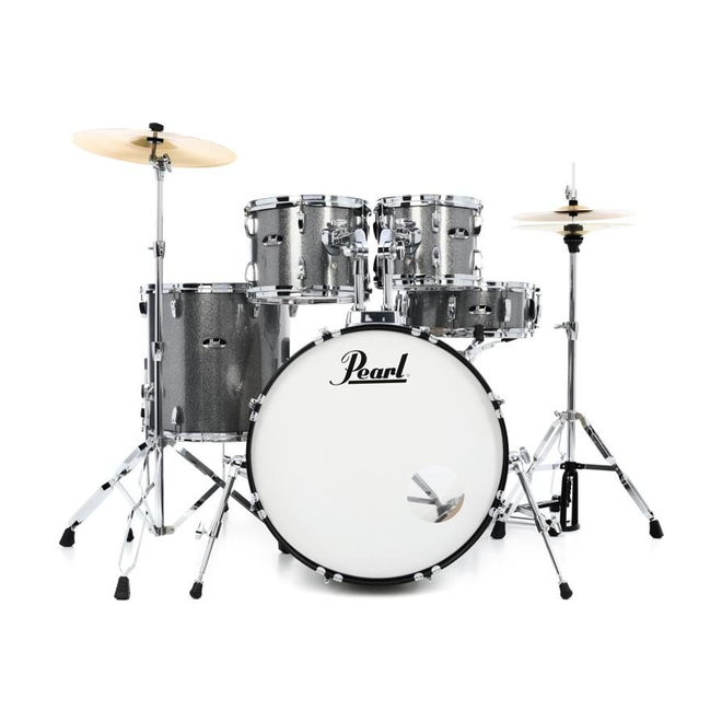Pearl Roadshow Series Drum Set, 10, 12, 14, 20, 14sn, Grindstone Metallic, w/Hardware, Cymbals, Sticks & Throne