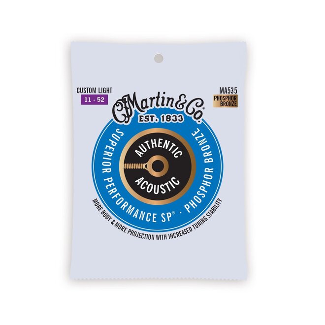 Martin MA535 Authentic Acoustic Superior Performance 92/8 Phosphor Bronze Guitar Strings, 11-52 Custom Light