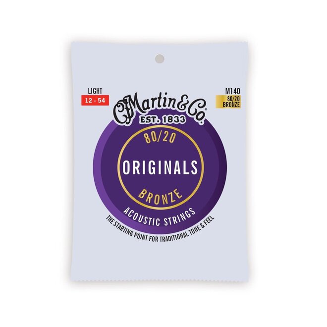 Martin M140 Original 80/20 Bronze Acoustic Guitar Strings, 12-54 Light