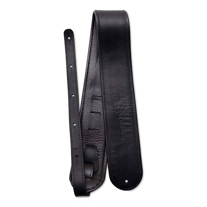 Martin 3” Premium Rolled Leather Guitar Strap, Brown, Black