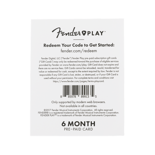 Fender Play 6 Month Prepaid Gift Card