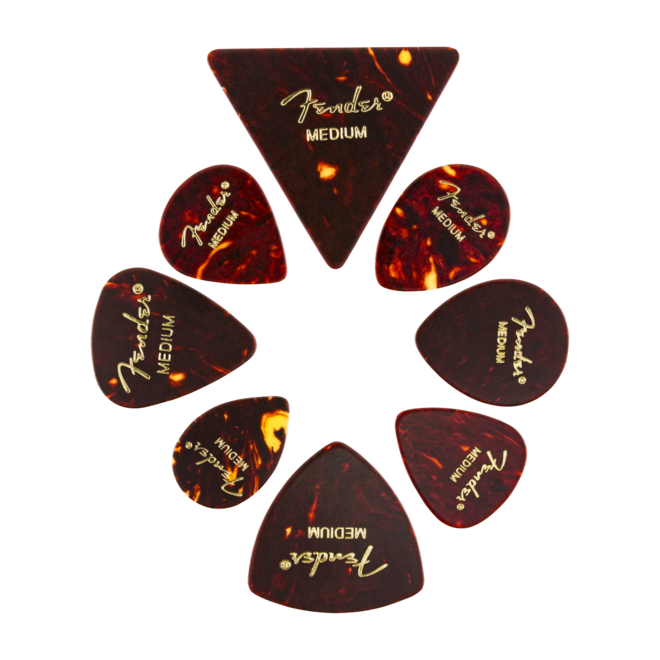 Fender Classic Celluloid Guitar Picks, Shape Medley, Tortoiseshell, Medium (8 Pack)