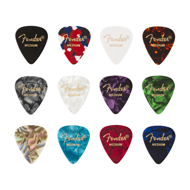 Fender Celluloid Medley Guitar Picks, 351 Shape, Medium (12 Pack)