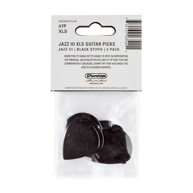 Jim Dunlop Jazz III XL Stiffo Guitar Picks (6 Pack)