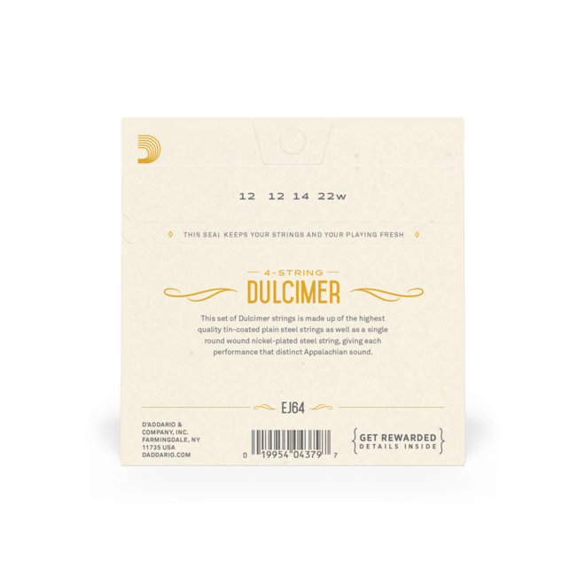 D'Addario EJ64 Nickel-Plated Steel Dulcimer Strings, 4-String Set