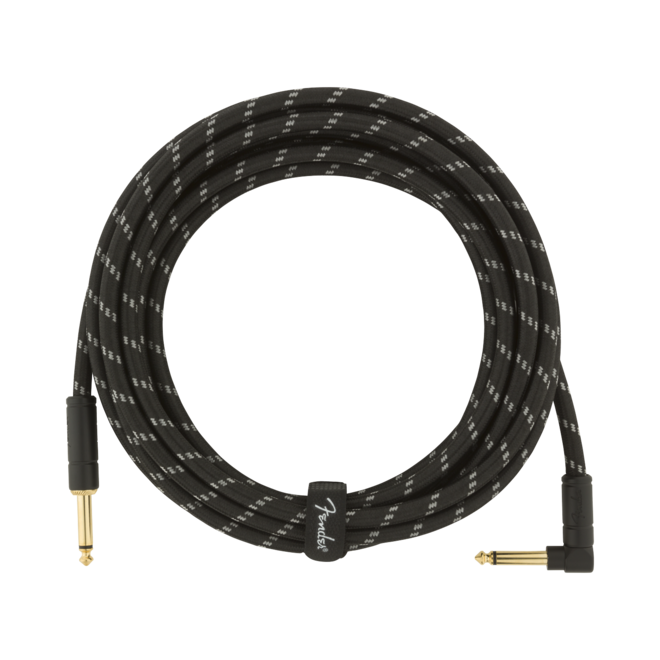 Fender Deluxe Series Instrument Cable, Black Tweed, Right-Angle, 15’