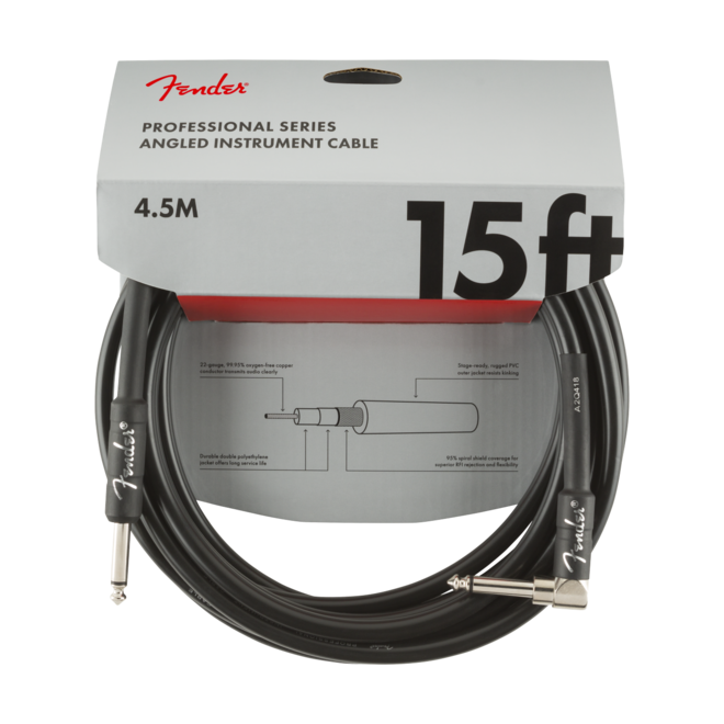 Fender Professional Series Instrument Cable, Straight/Right Angle, 15’