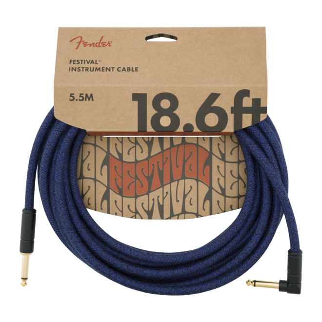 Fender Festival Instrument Cable, Pure Hemp, Blue Dream, Straight/Right Angle, 18.6'