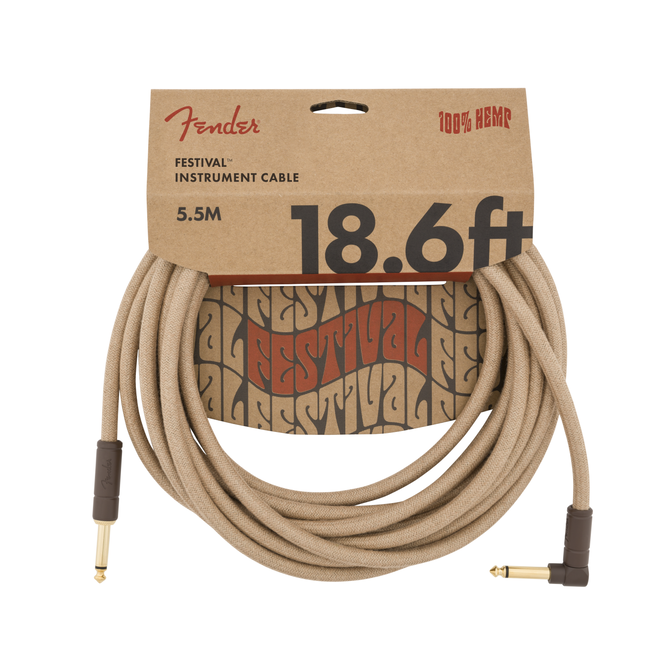 Fender Festival Instrument Cable, Pure Hemp, Natural, Straight/Right Angle, 18.6'