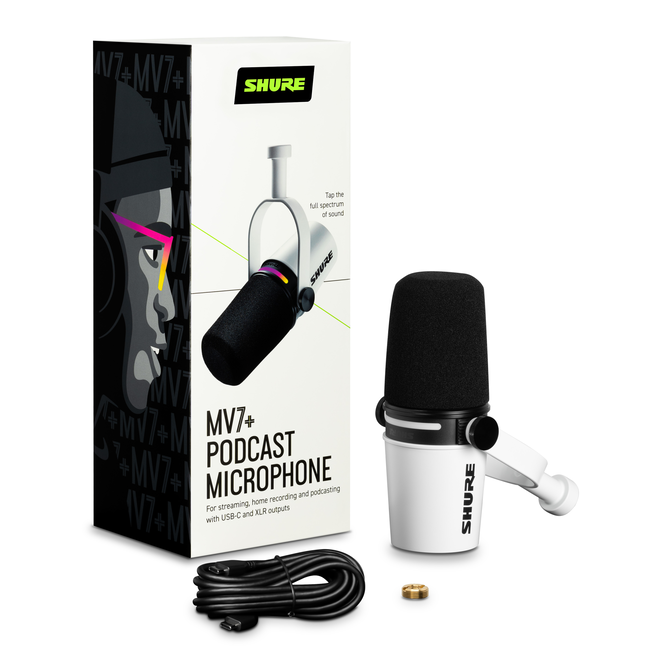 Shure MV7+ XLR/USB-C Podcast Microphone, White