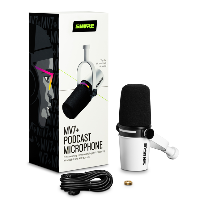 Shure MV7+ XLR/USB Podcast Microphone, White