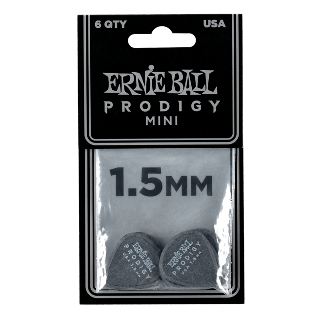 Ernie Ball Mini Prodigy Guitar Picks, Black, 1.5mm (6 Pack)