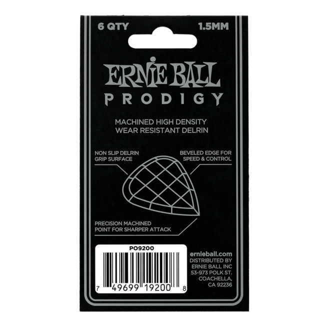 Ernie Ball Mini Prodigy Guitar Picks, Black, 1.5mm (6 Pack)