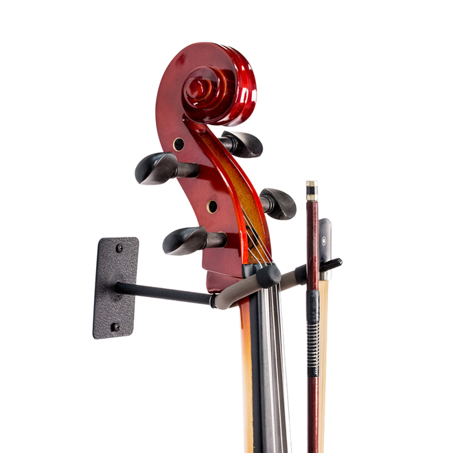 String Swing Front Facing Wall Mount Cello Hanger, 4" Stem, Black Metal
