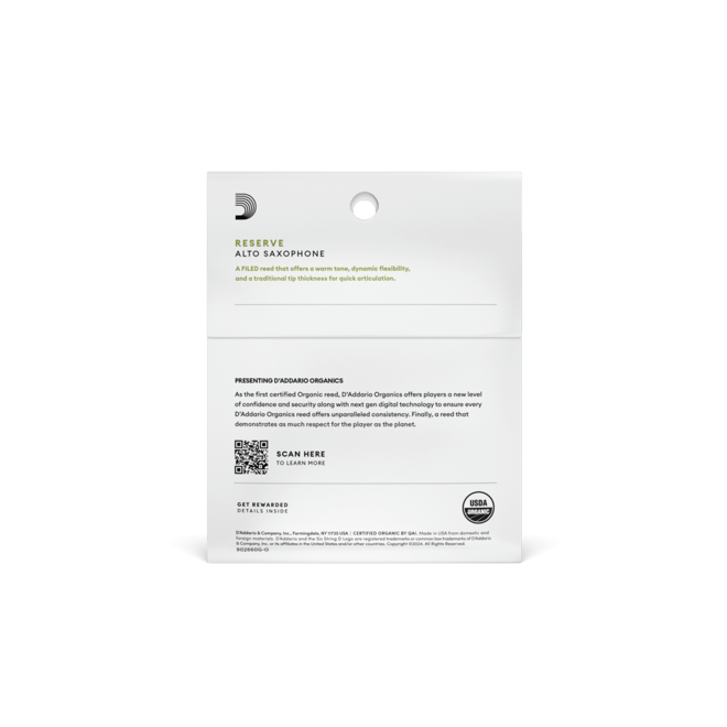 D'Addario Organics Reserve Alto Saxophone Reeds, 2.0 (3 Pack)