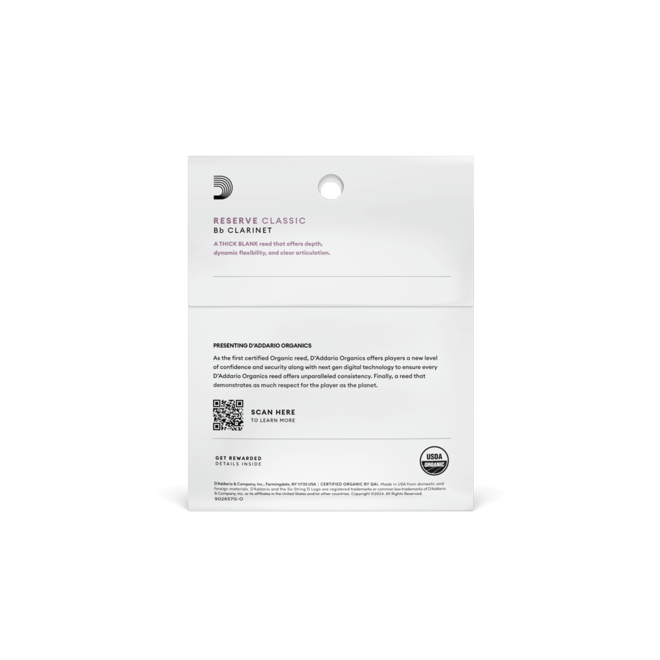 D'Addario Organics Reserve Classic Bb Clarinet Reeds, 3.5 (3 Pack)