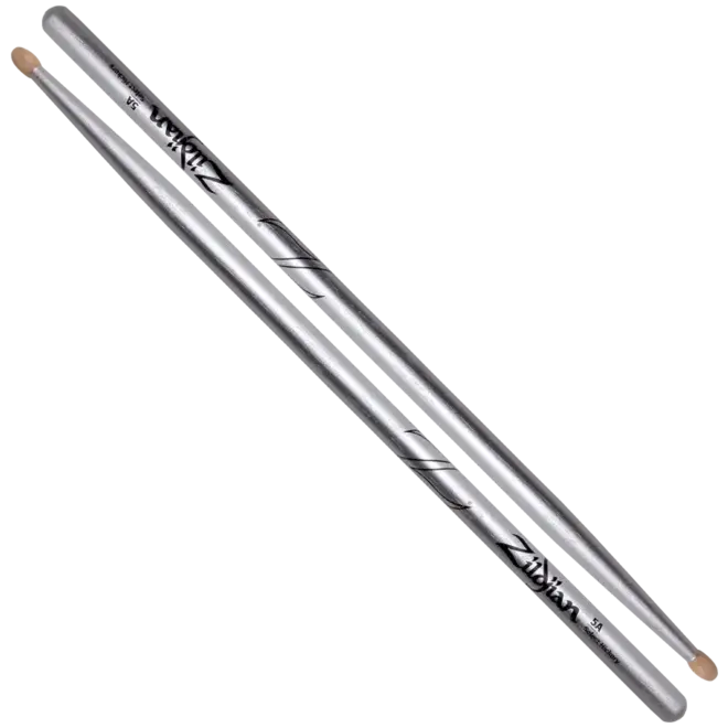Zildjian Chroma Silver Metallic Hickory Drumsticks, Oval Wood Tip, 5A