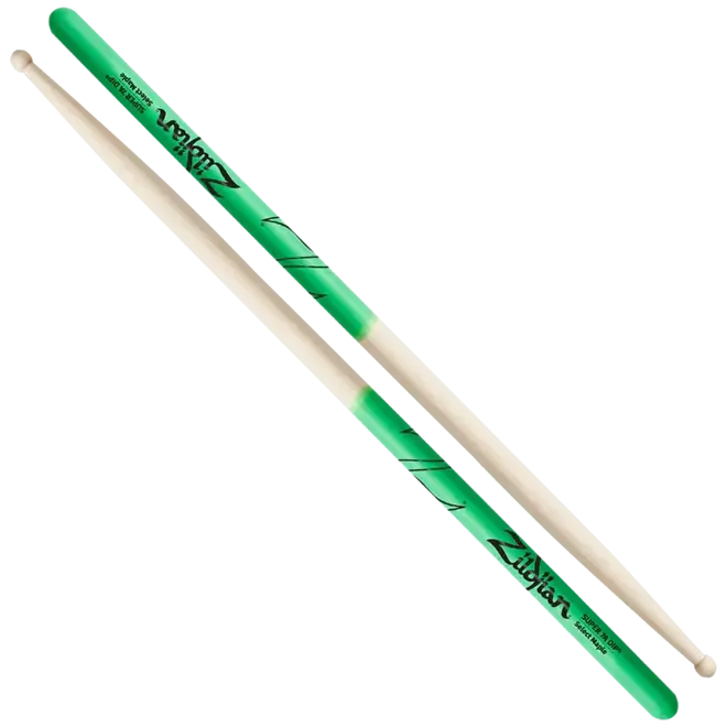 Zildjian Green DIP Maple Drumsticks, Round Wood Tip, Super 7A