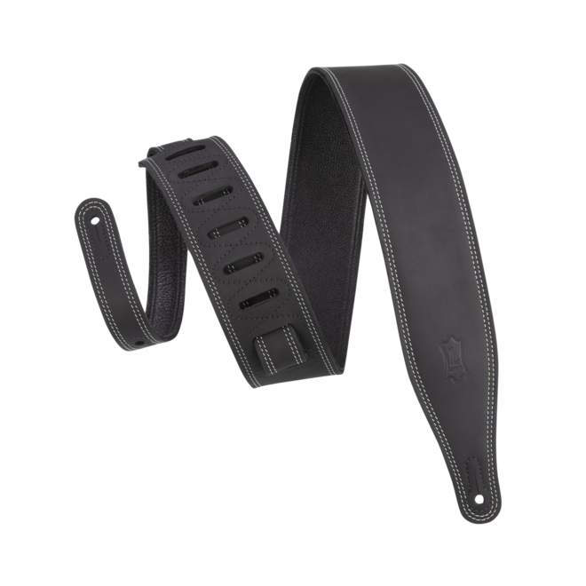 Levy's Like Butter Series 2.5" Leather Guitar Strap w/Double Stitching, Black