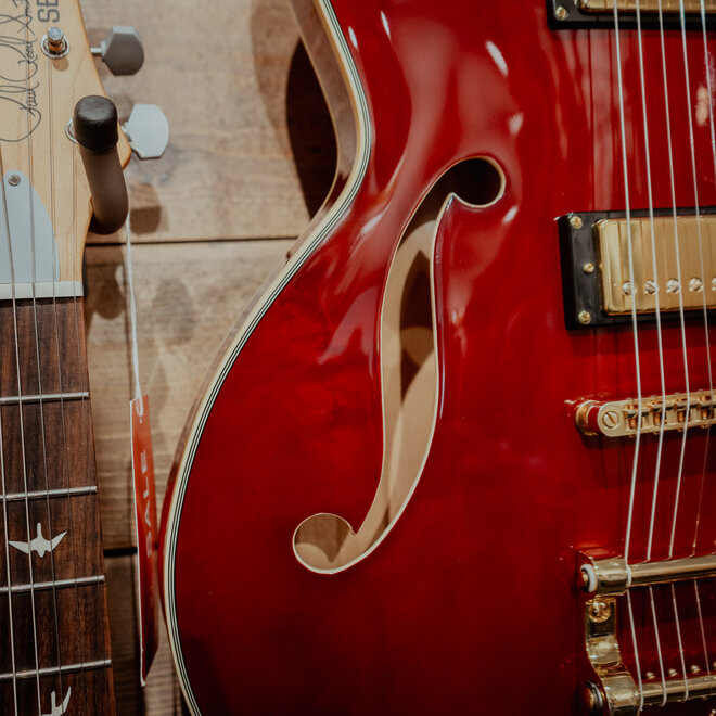 Prestige Musician Pro TR Semi-Hollow Electric Guitar Bigsby B7, Trans Red w/Case