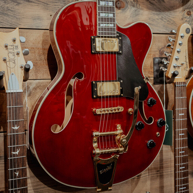 Prestige Musician Pro TR Semi-Hollow Electric Guitar Bigsby B7, Trans Red w/Case