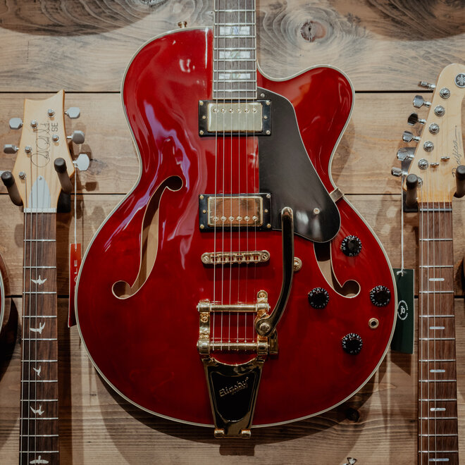 Prestige Musician Pro TR Semi-Hollow Electric Guitar Bigsby B7, Trans Red w/Case
