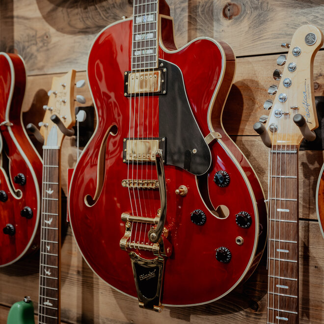 Prestige Musician Pro TR Semi-Hollow Electric Guitar Bigsby B7, Trans Red w/Case