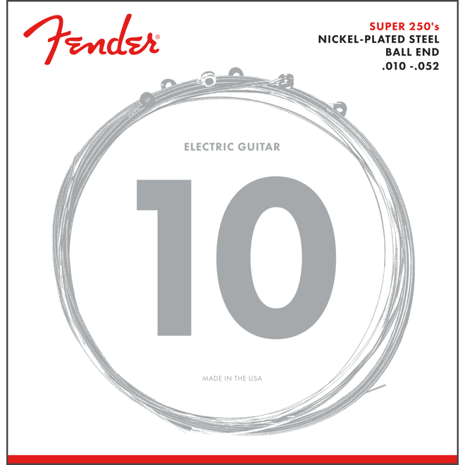 Fender Super 250's Nickel Plated Electric Guitar Strings, 10-52 Regular Top/Heavy Bottom