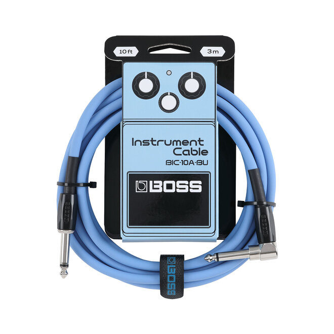Boss BIC-10A Instrument Cable, Straight to Right-Angle, Blue, 10'