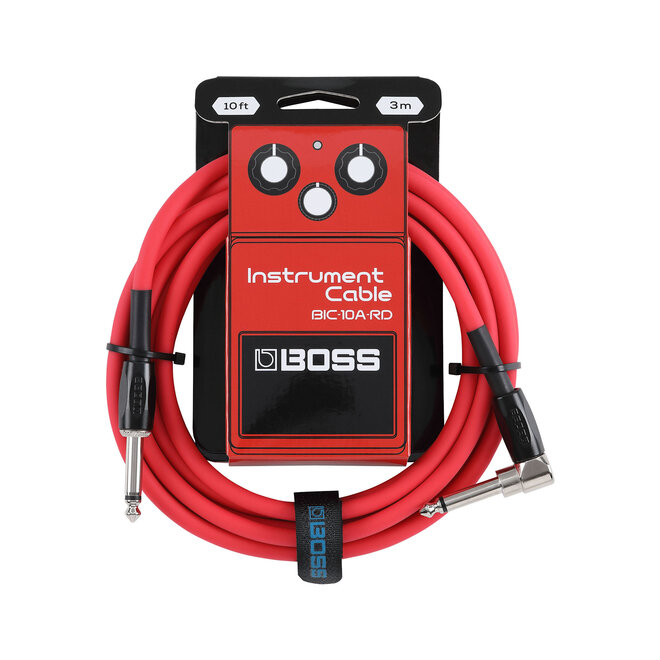 Boss BIC-10A Instrument Cable, Straight to Right-Angle, Red, 10'