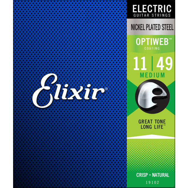 Elixir 19102 Optiweb Nickel Plated Electric Guitar Strings, 11-49 Medium