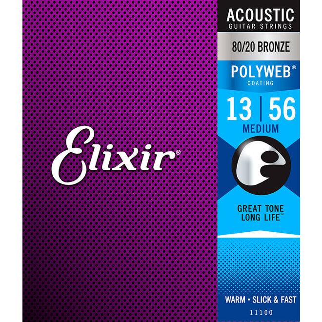 Elixir 11100 Polyweb 80/20 Bronze Acoustic Guitar Strings, 13-56 Medium