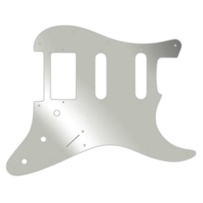 Stratocaster Pickguard, 11 Hole, HSS, 1 Ply, Silver Mirror