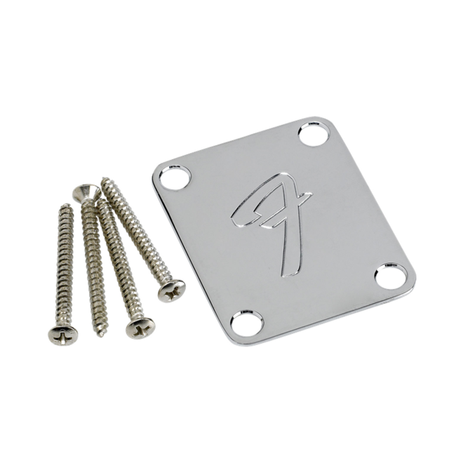 Fender 4-Bolt '70s Vintage-Style Neck Plate, w/Logo, Chrome