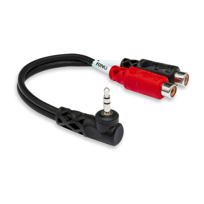 Hosa YRA-167 Stereo Breakout Cable, Right-Angle 3.5mm TRS Male to Dual RCA Female