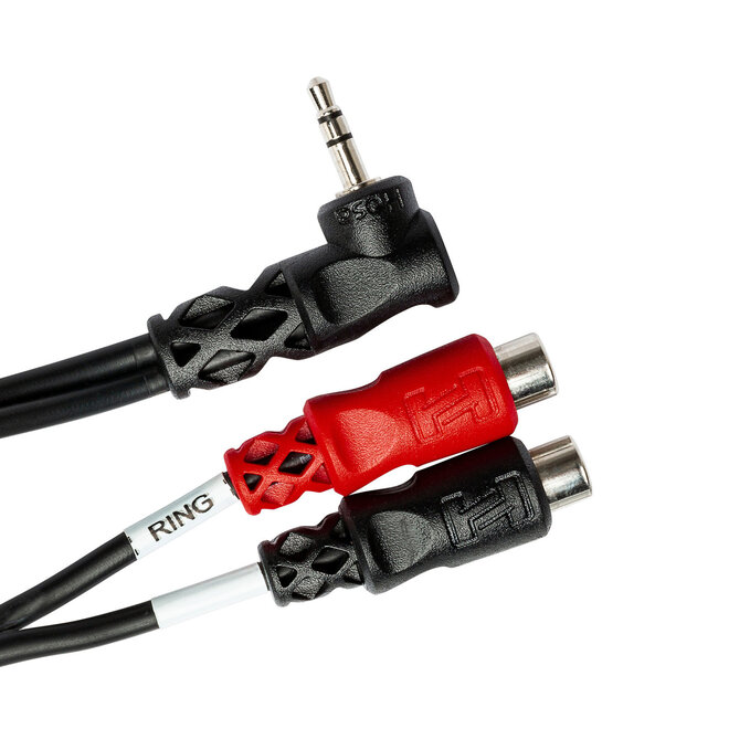 Hosa YRA-167 Stereo Breakout Cable, Right-Angle 3.5mm TRS Male to Dual RCA Female