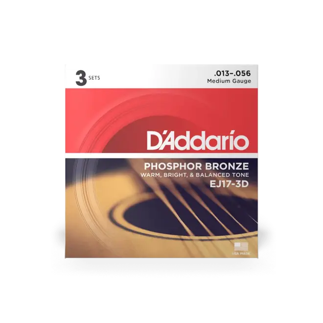 D'Addario EJ17 Phosphor Bronze Acoustic Guitar Strings, 13-56 Medium (3 Pack)