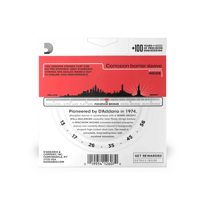 D'Addario EJ17 Phosphor Bronze Acoustic Guitar Strings, 13-56 Medium (3 Pack)