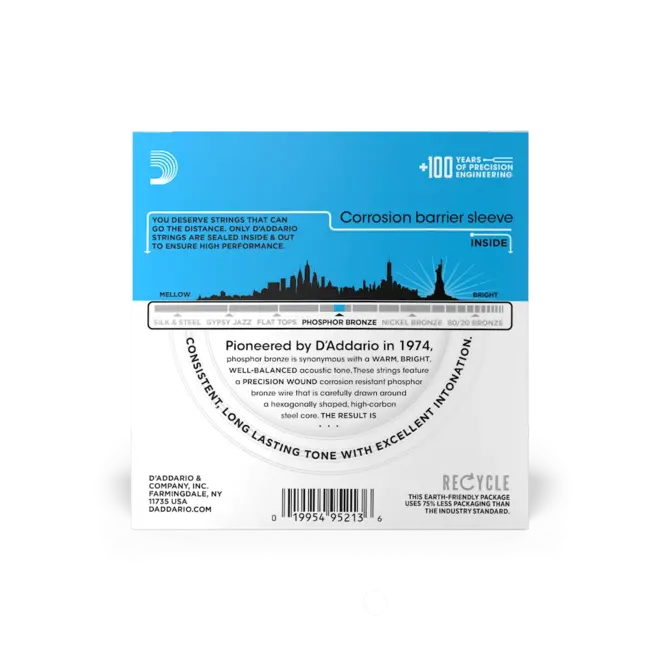 D'Addario EJ16 Phosphor Bronze Acoustic Guitar Strings, 12-53 Light (10 Pack)